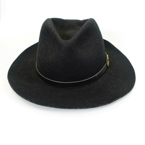 RESISTOL‎ Women Black 100% Wool Fedora Hat XL Strap Gold plated Logo Accent Cozy - Picture 1 of 10